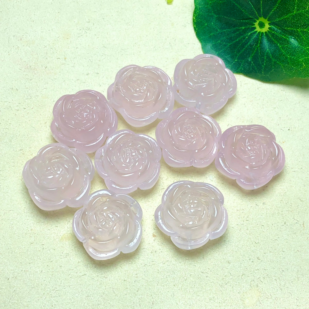 Natural Rose Quartz Peony Jewelry Charms