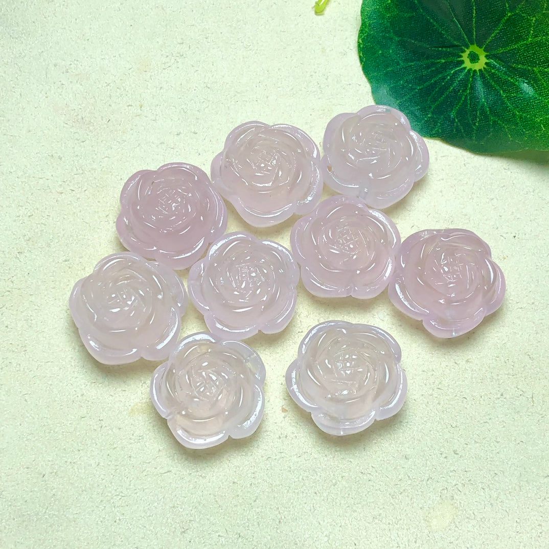 Natural Rose Quartz Peony Jewelry Charms