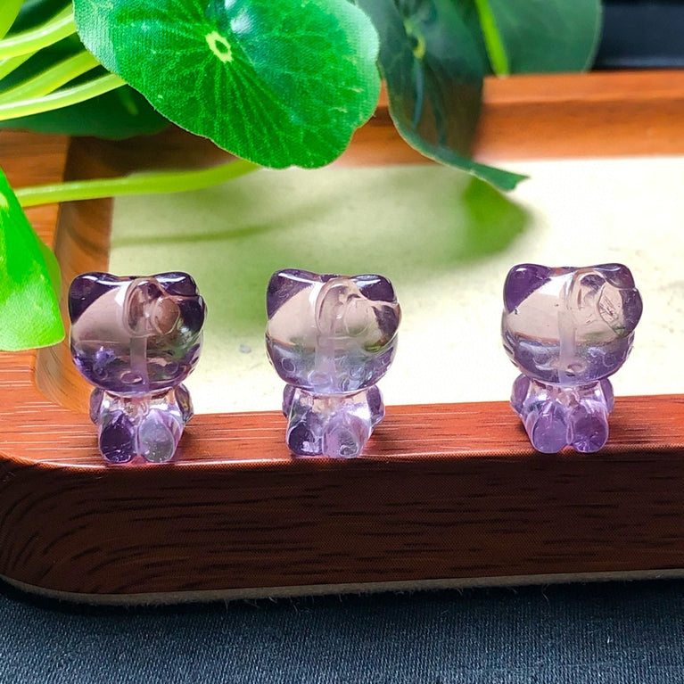 Natural Amethyst Drilled Hello Kitty Jewelry Charms