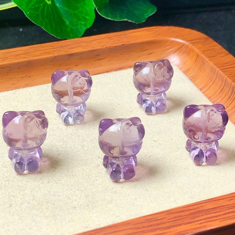 Natural Amethyst Drilled Hello Kitty Jewelry Charms