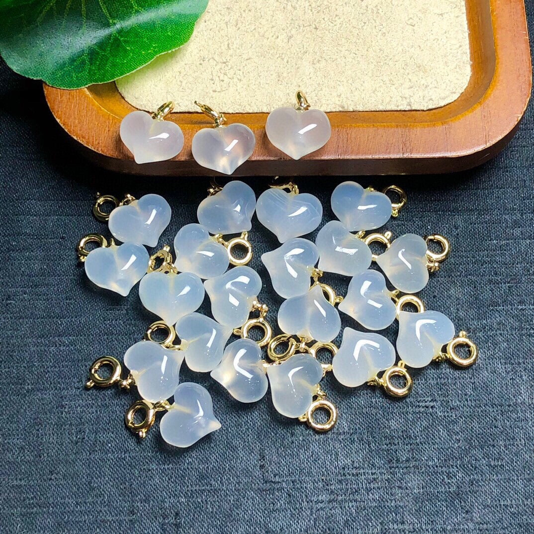 Natural White Agate Puffy Heart Jewelry Charms Pendants