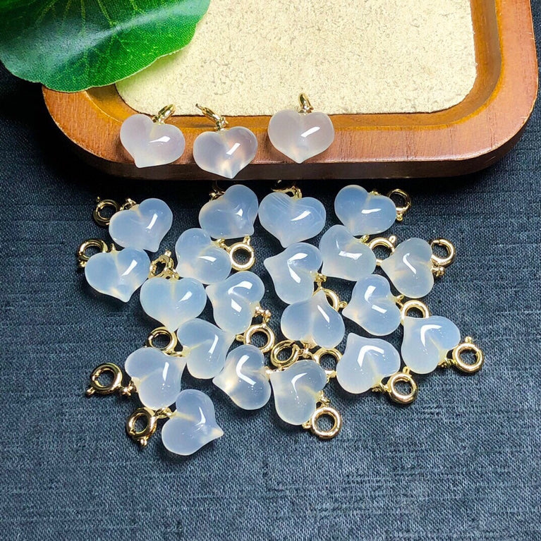 Natural White Agate Puffy Heart Jewelry Charms Pendants