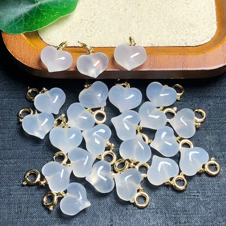 Natural White Agate Puffy Heart Jewelry Charms Pendants