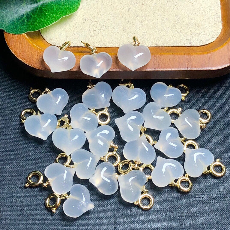 Natural White Agate Puffy Heart Jewelry Charms Pendants