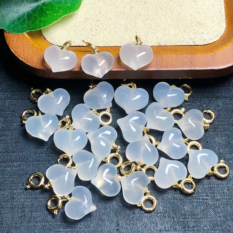 Natural White Agate Puffy Heart Jewelry Charms Pendants