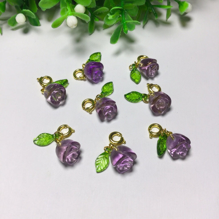 Natural Amethyst Rose Flower Jewelry Charms Pendants