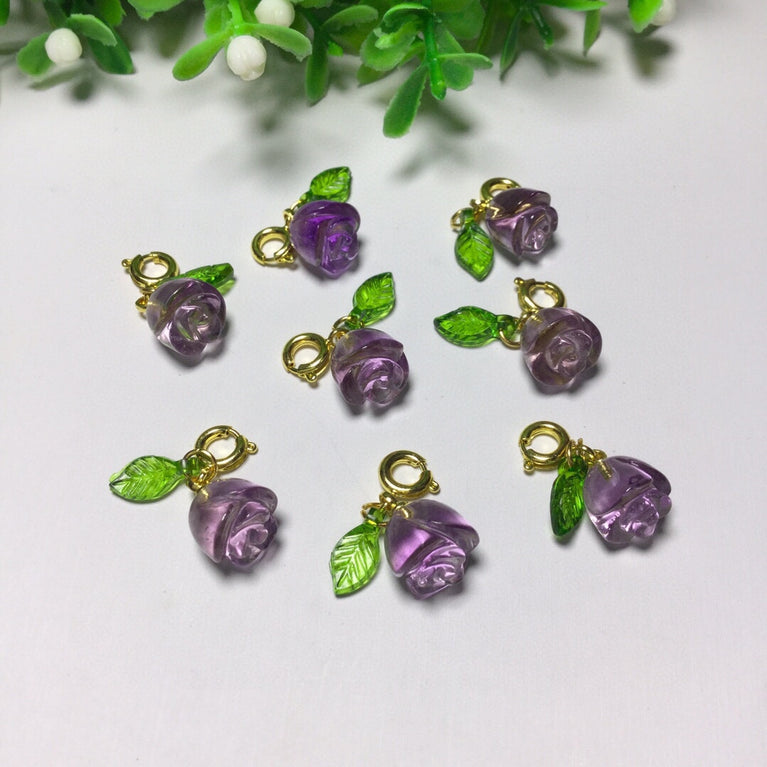 Natural Amethyst Rose Flower Jewelry Charms Pendants