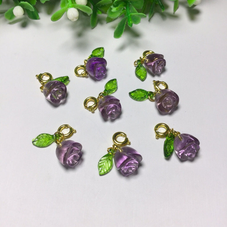 Natural Amethyst Rose Flower Jewelry Charms Pendants