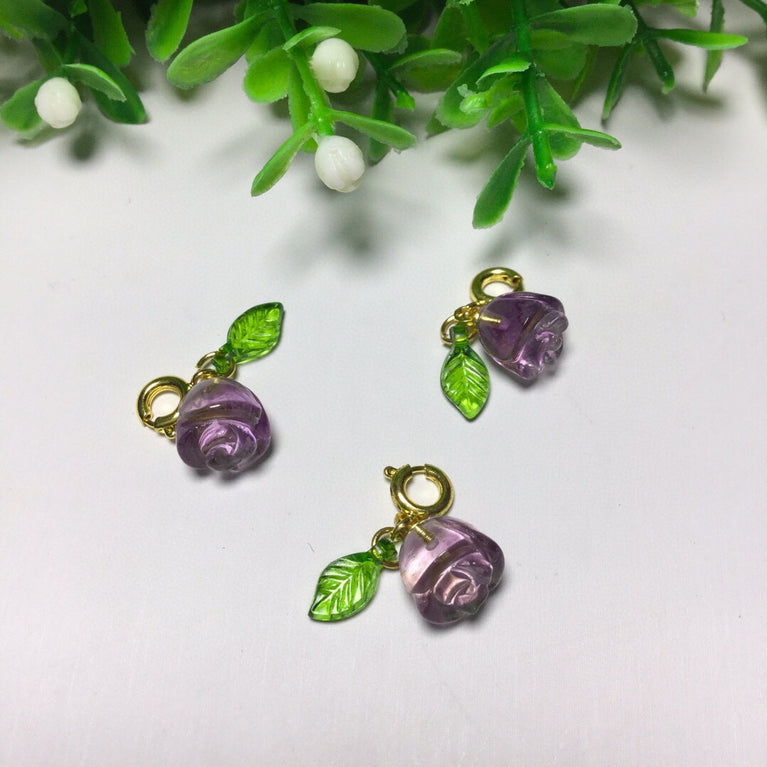 Natural Amethyst Rose Flower Jewelry Charms Pendants