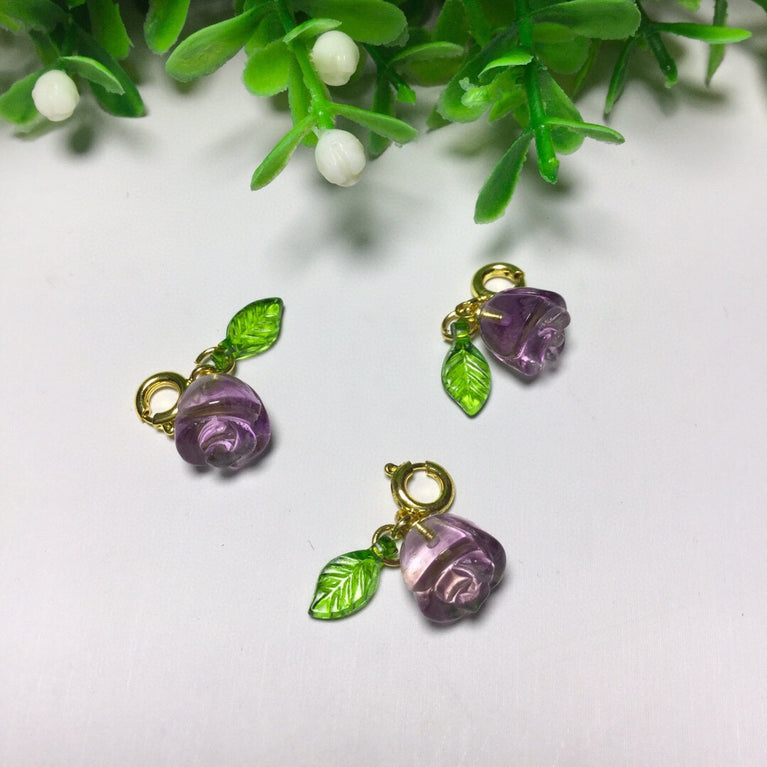 Natural Amethyst Rose Flower Jewelry Charms Pendants