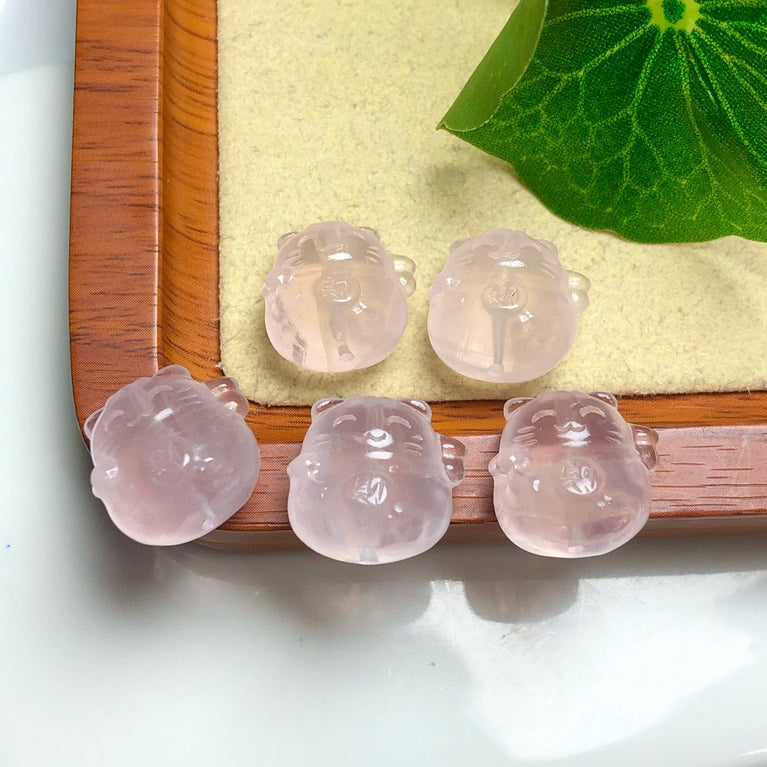 Natural Rose Quartz Fortune Cat Jewelry Charms