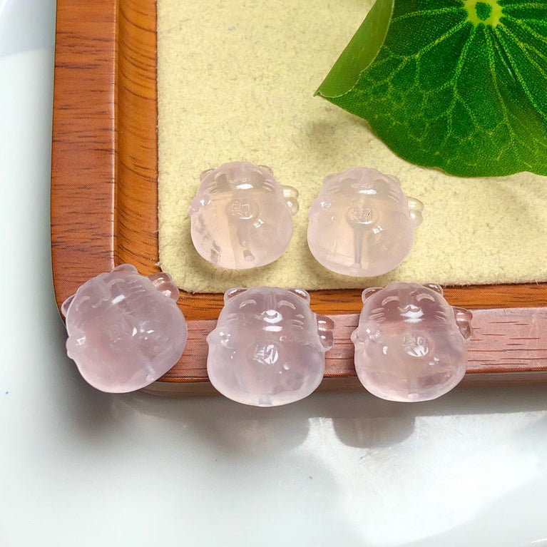 Natural Rose Quartz Fortune Cat Jewelry Charms