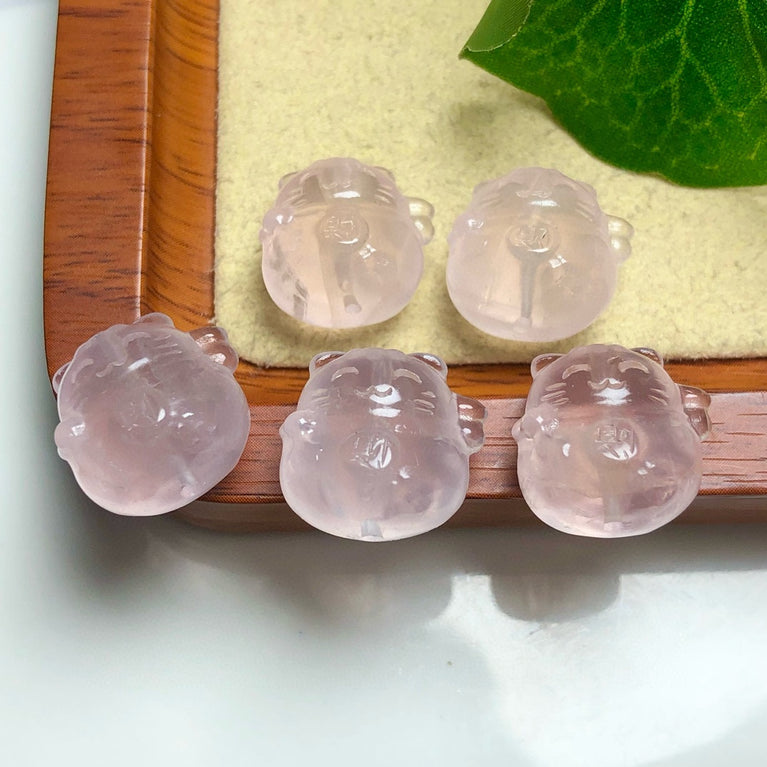 Natural Rose Quartz Fortune Cat Jewelry Charms