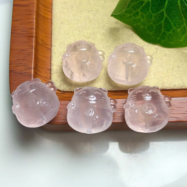 Natural Rose Quartz Fortune Cat Jewelry Charms