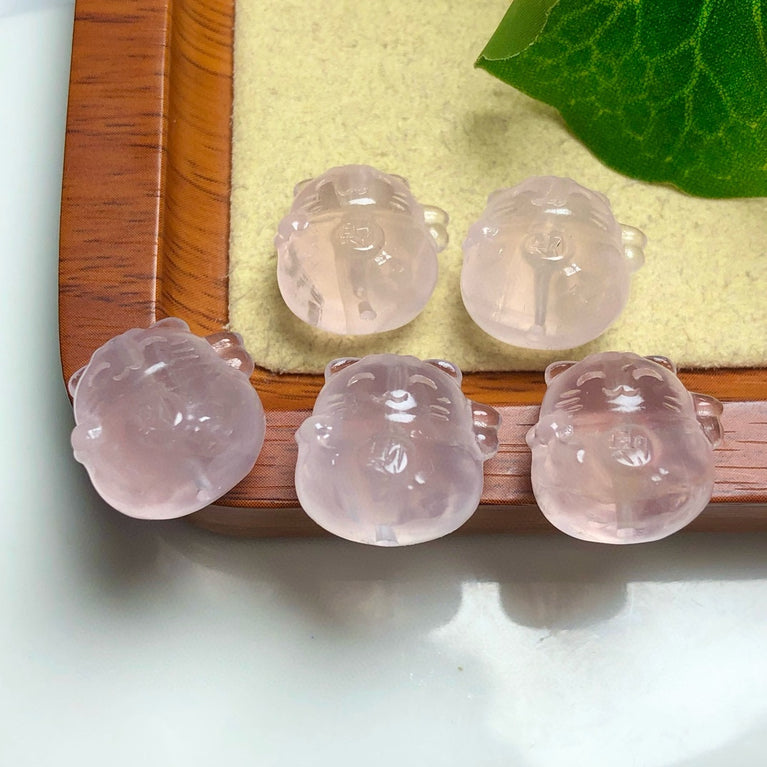 Natural Rose Quartz Fortune Cat Jewelry Charms