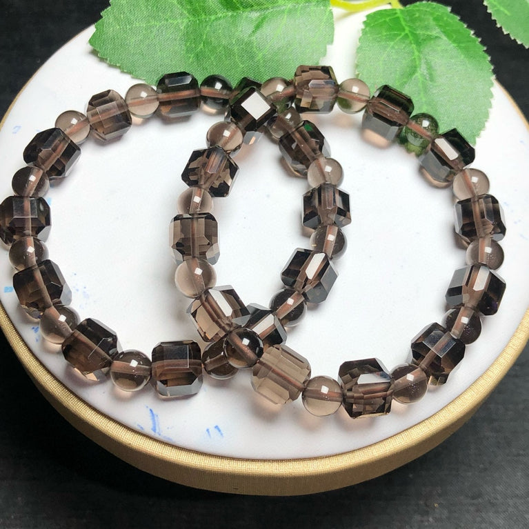 Natural Icy Obsidian Cube Beads Bracelets