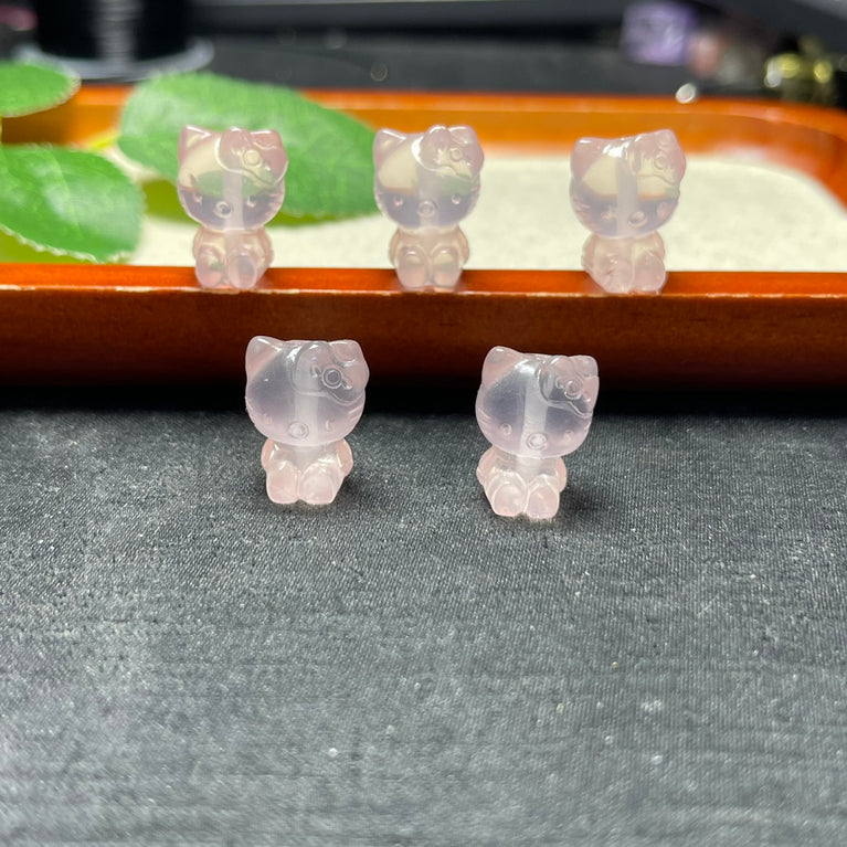 Natural Rose Quartz Hello Kitty Jewelry Charms