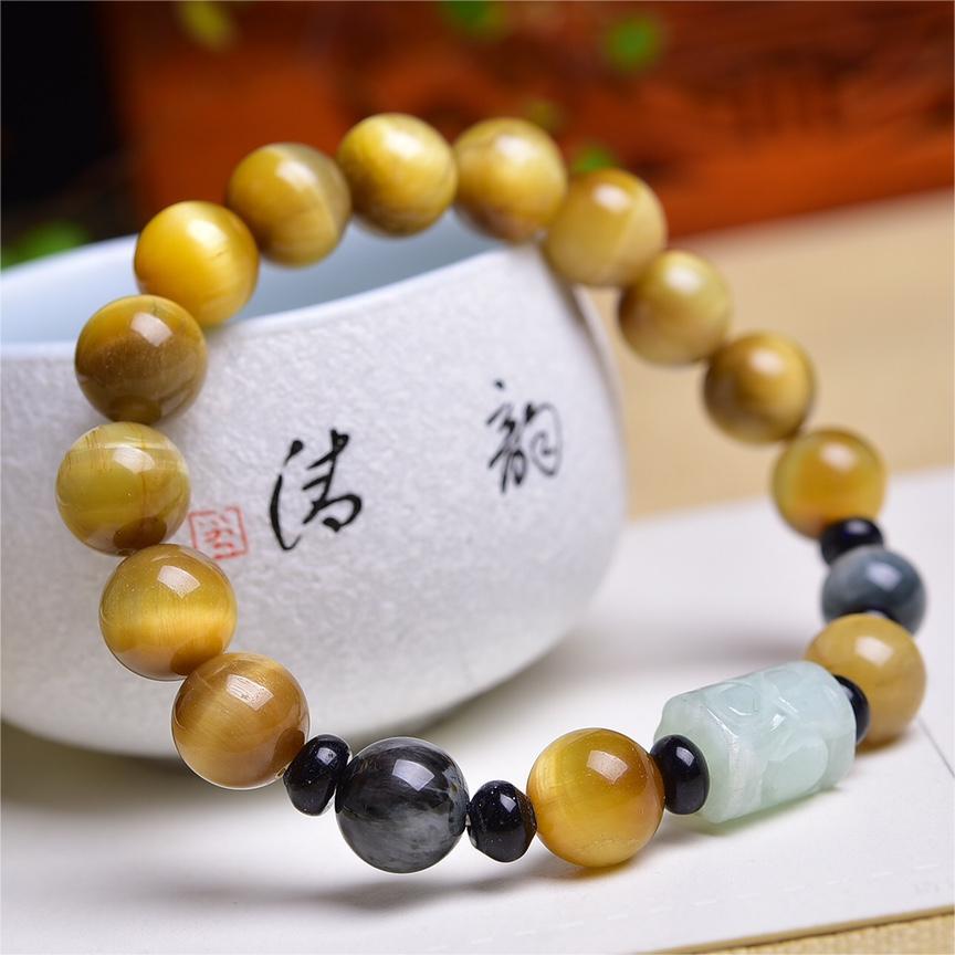 Natural Golden Tiger Eye with Jadeite Hawkeye Stone Designed Bracelet