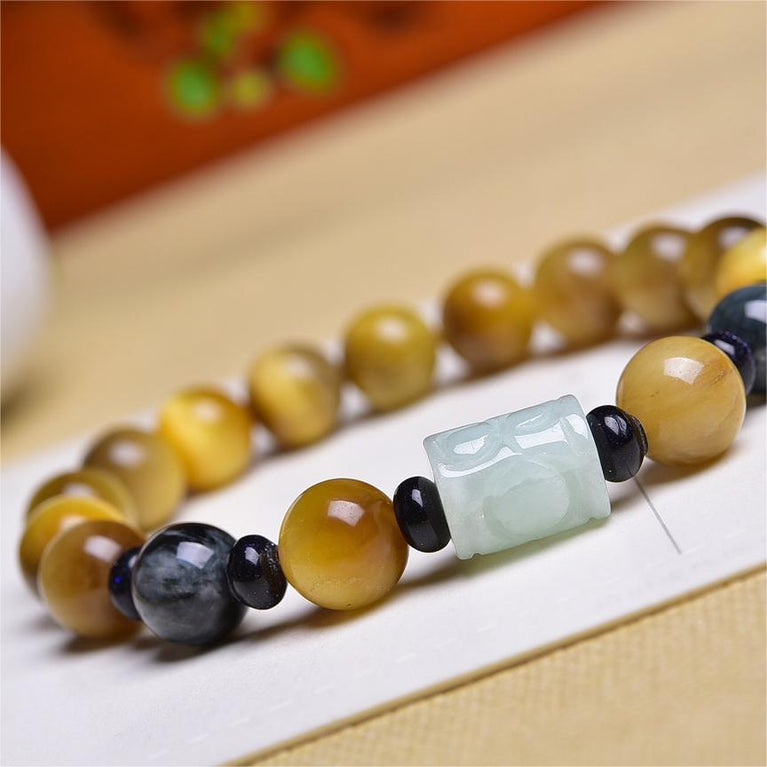 Natural Golden Tiger Eye with Jadeite Hawkeye Stone Designed Bracelet