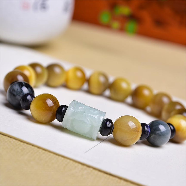 Natural Golden Tiger Eye with Jadeite Hawkeye Stone Designed Bracelet