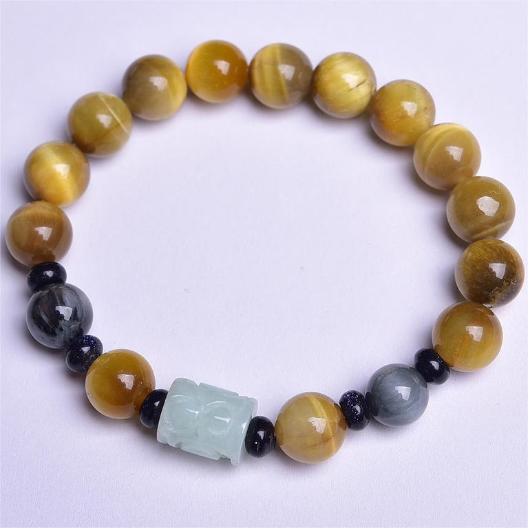 Natural Golden Tiger Eye with Jadeite Hawkeye Stone Designed Bracelet