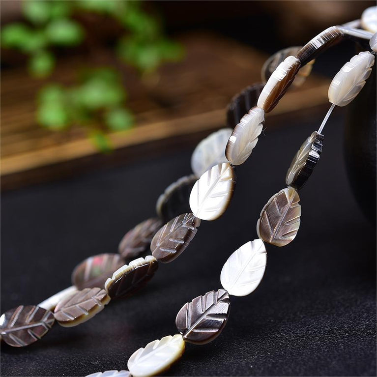 Natural Black Shell Leaf Beads Strands Loose Beads Jewelry DIY Bracelets