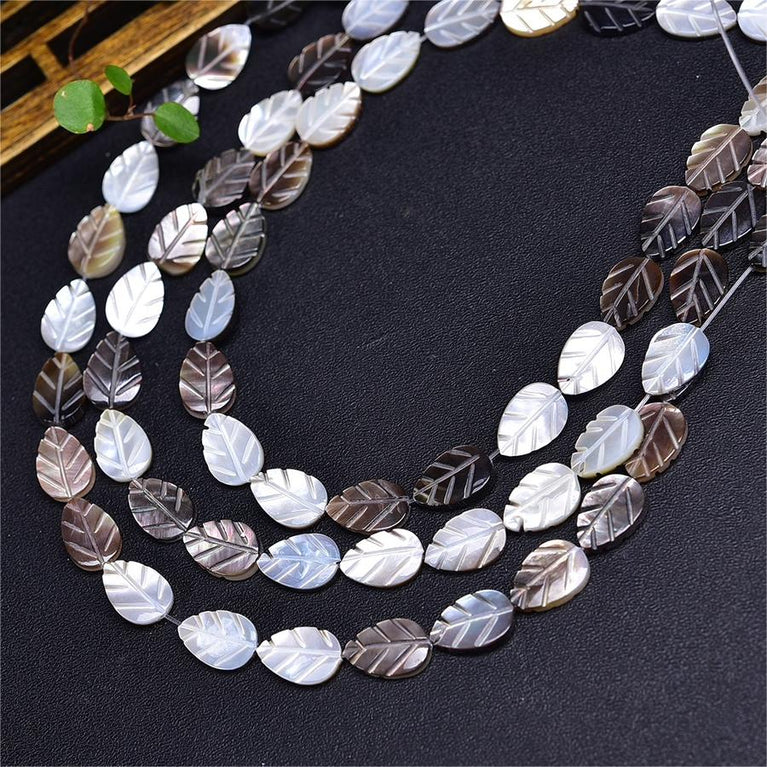 Natural Black Shell Leaf Beads Strands Loose Beads Jewelry DIY Bracelets