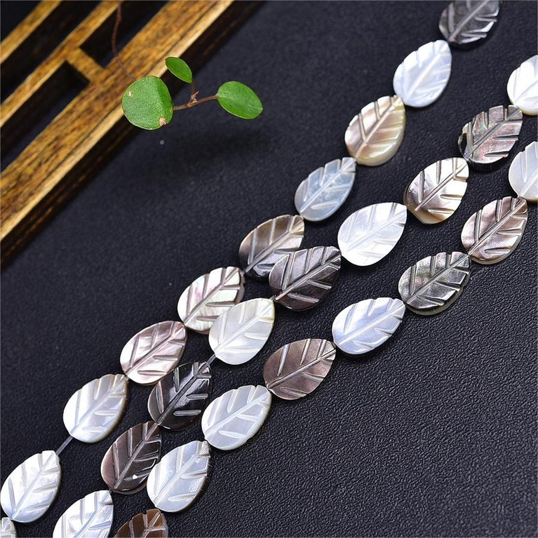 Natural Black Shell Leaf Beads Strands Loose Beads Jewelry DIY Bracelets