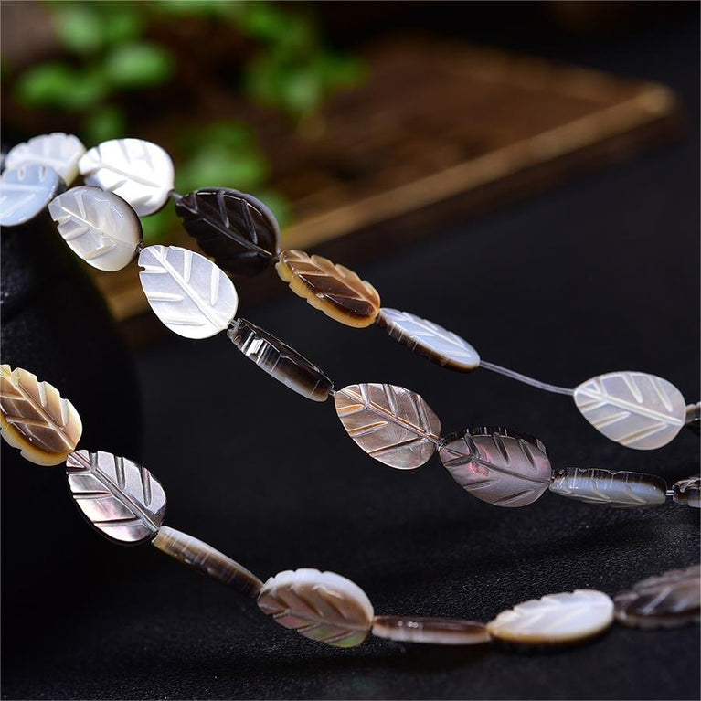 Natural Black Shell Leaf Beads Strands Loose Beads Jewelry DIY Bracelets