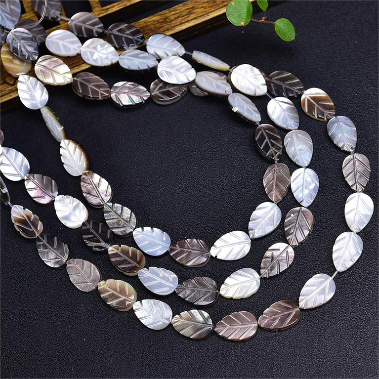 Natural Black Shell Leaf Beads Strands Loose Beads Jewelry DIY Bracelets