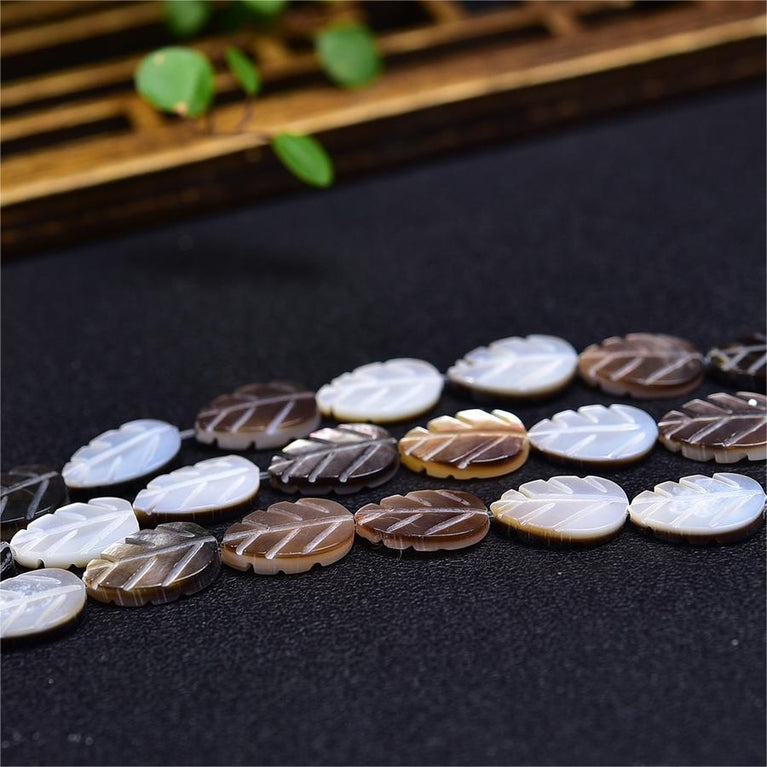 Natural Black Shell Leaf Beads Strands Loose Beads Jewelry DIY Bracelets