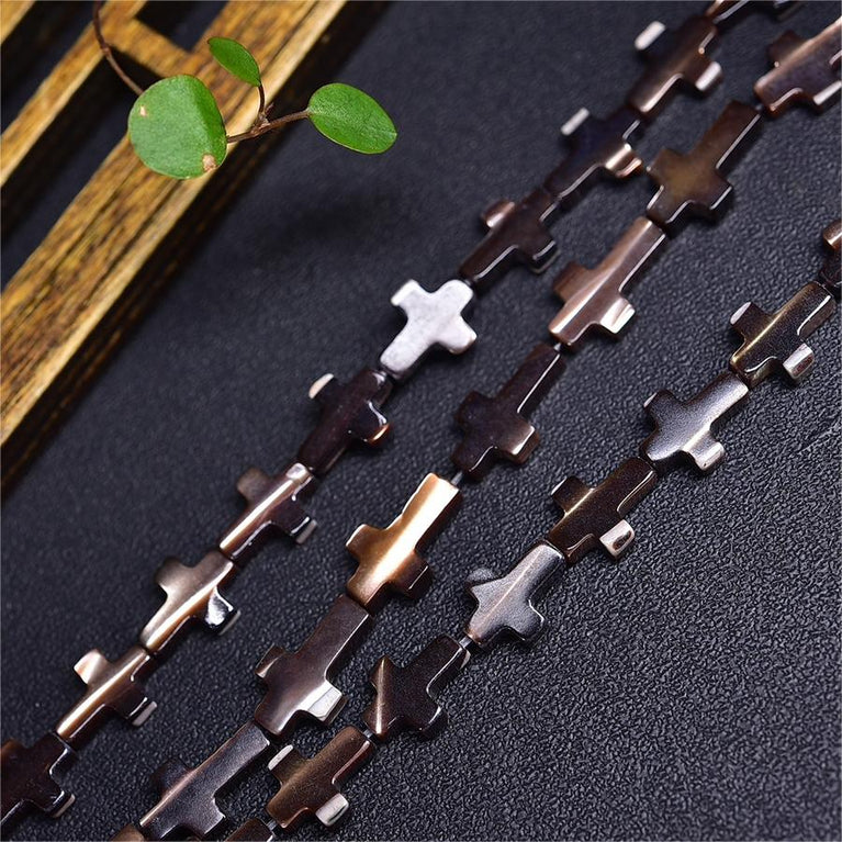 Natural Black Shell Cross Beads Strands Loose Beads Jewelry DIY Bracelets