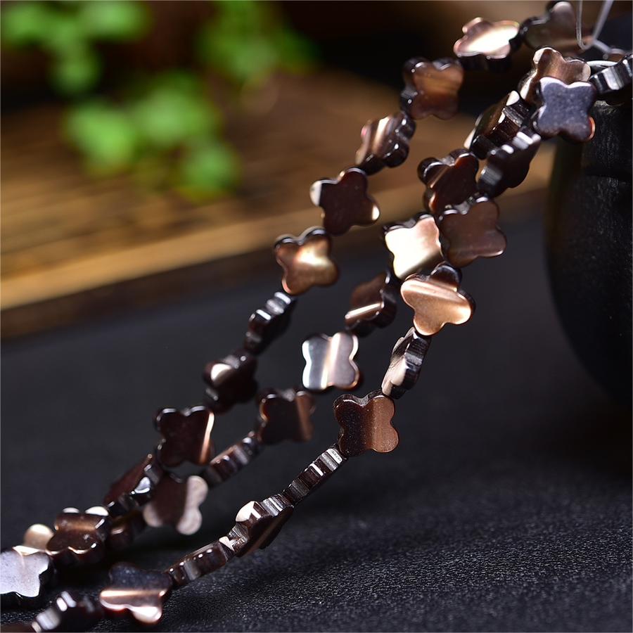 Natural Black Shell Four Leaf Clover Beads Strands Loose Beads Jewelry DIY Bracelets