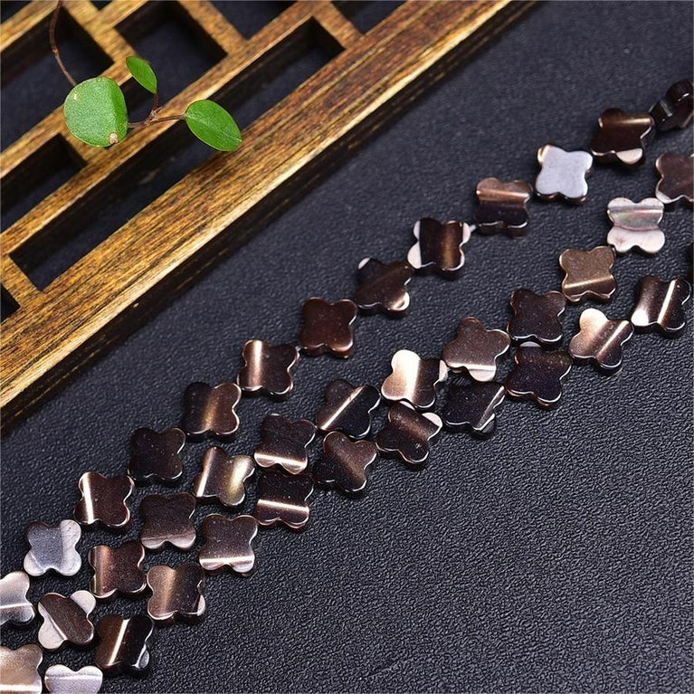 Natural Black Shell Four Leaf Clover Beads Strands Loose Beads Jewelry DIY Bracelets