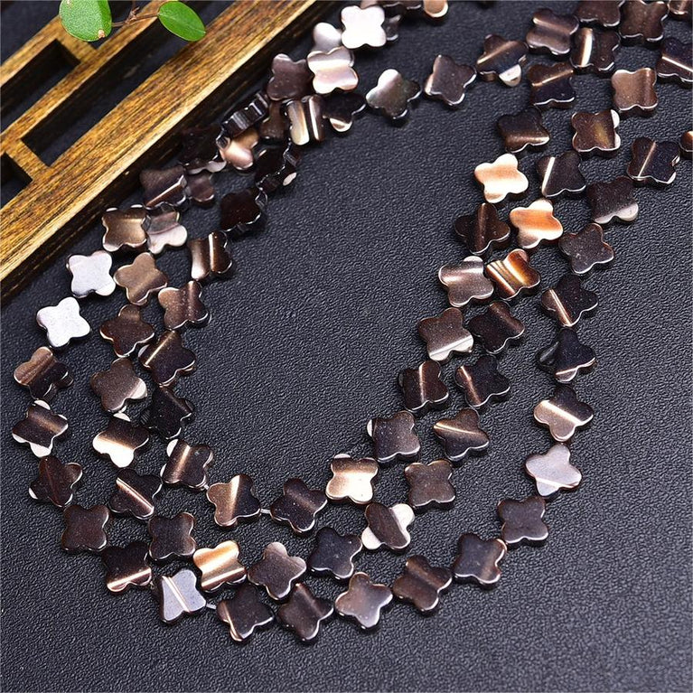 Natural Black Shell Four Leaf Clover Beads Strands Loose Beads Jewelry DIY Bracelets