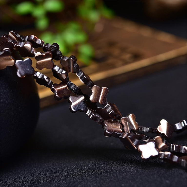 Natural Black Shell Four Leaf Clover Beads Strands Loose Beads Jewelry DIY Bracelets