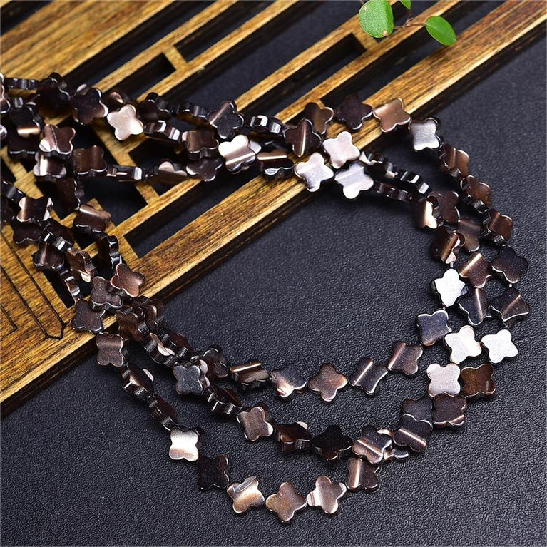 Natural Black Shell Four Leaf Clover Beads Strands Loose Beads Jewelry DIY Bracelets