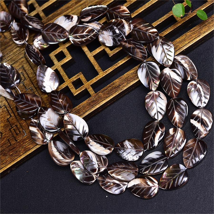 Natural Black Shell Leaf Beads Strands Loose Beads Jewelry DIY Bracelets