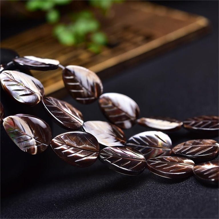 Natural Black Shell Leaf Beads Strands Loose Beads Jewelry DIY Bracelets