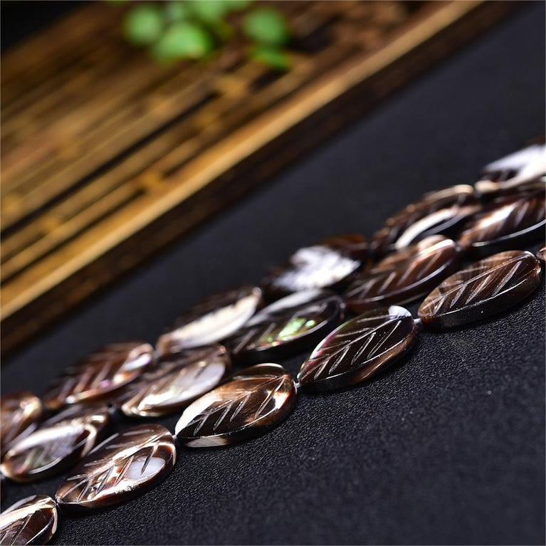 Natural Black Shell Leaf Beads Strands Loose Beads Jewelry DIY Bracelets