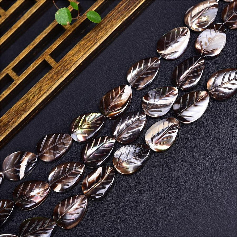 Natural Black Shell Leaf Beads Strands Loose Beads Jewelry DIY Bracelets