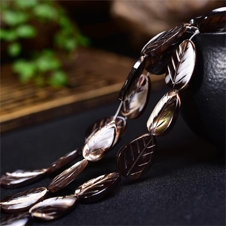 Natural Black Shell Leaf Beads Strands Loose Beads Jewelry DIY Bracelets