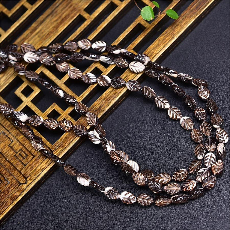 Natural Black Shell Leaf Beads Strands Loose Beads Jewelry DIY Bracelets