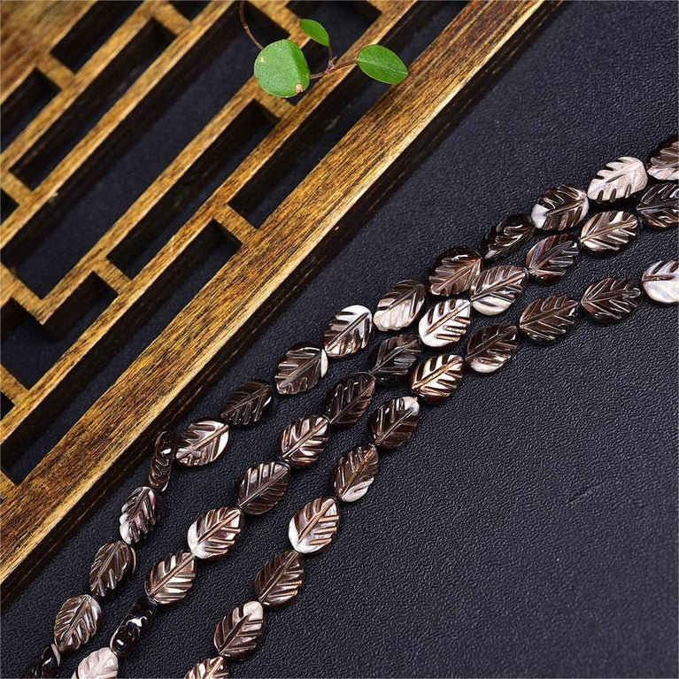 Natural Black Shell Leaf Beads Strands Loose Beads Jewelry DIY Bracelets