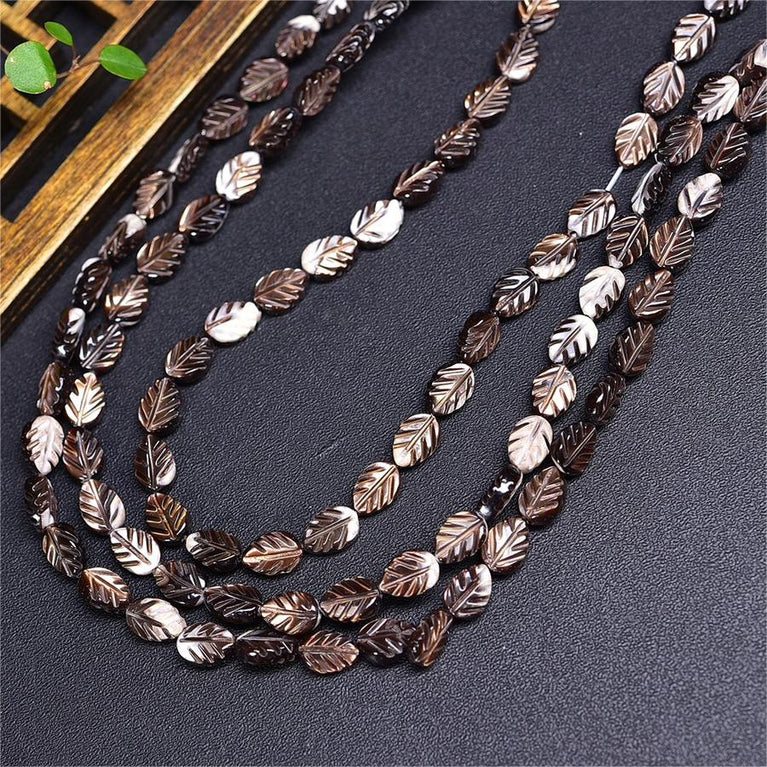 Natural Black Shell Leaf Beads Strands Loose Beads Jewelry DIY Bracelets