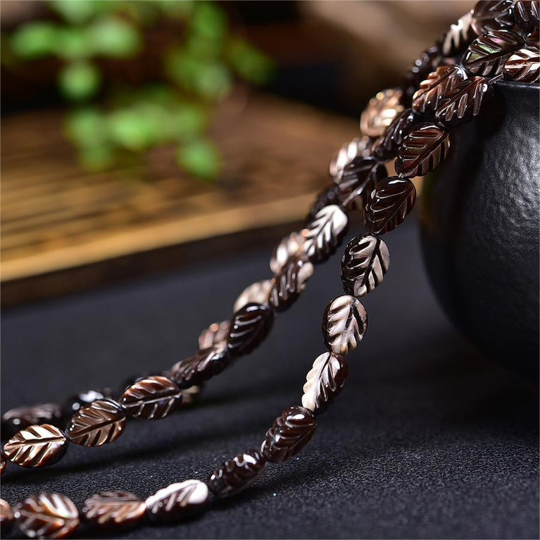 Natural Black Shell Leaf Beads Strands Loose Beads Jewelry DIY Bracelets