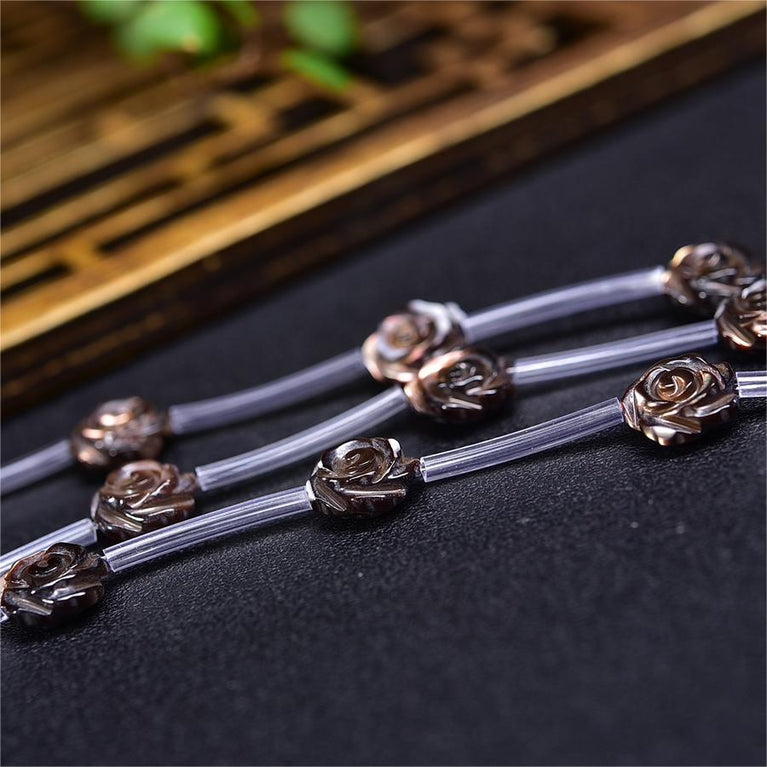 Natural Black Shell Rose Flower Beads Strands Loose Beads Jewelry DIY Bracelets