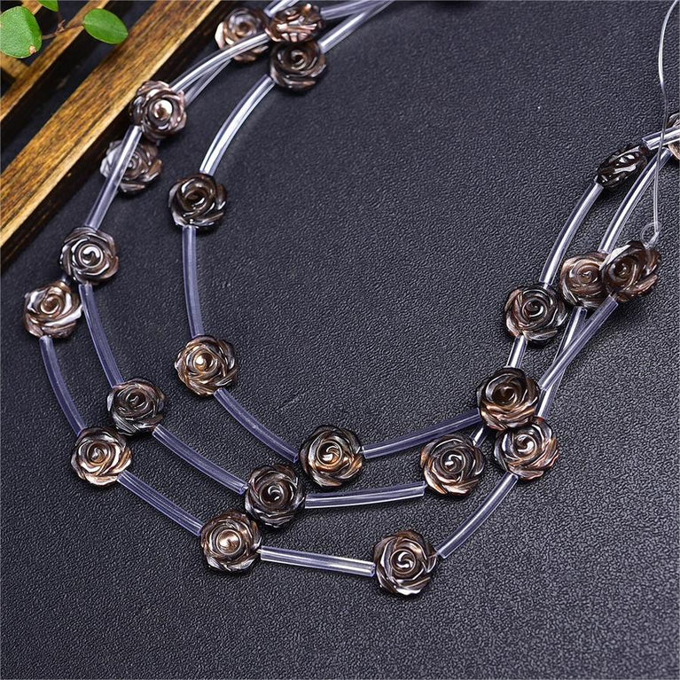 Natural Black Shell Rose Flower Beads Strands Loose Beads Jewelry DIY Bracelets