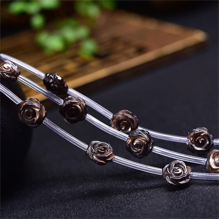 Natural Black Shell Rose Flower Beads Strands Loose Beads Jewelry DIY Bracelets