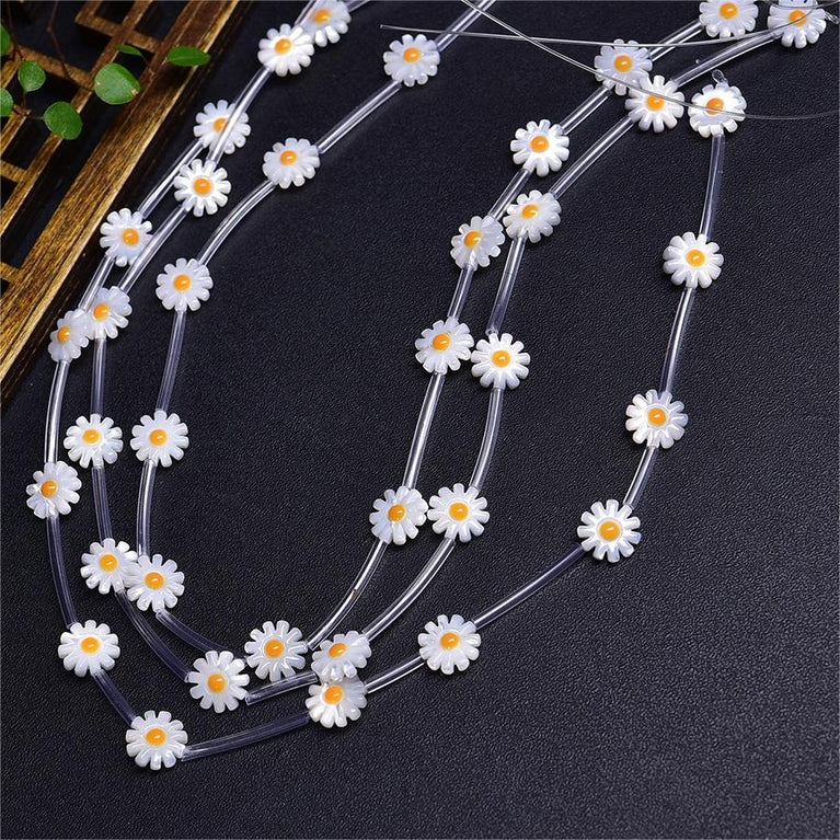 Natural Shell Daisy Flower Beads Strands Loose Beads Jewelry DIY Bracelets